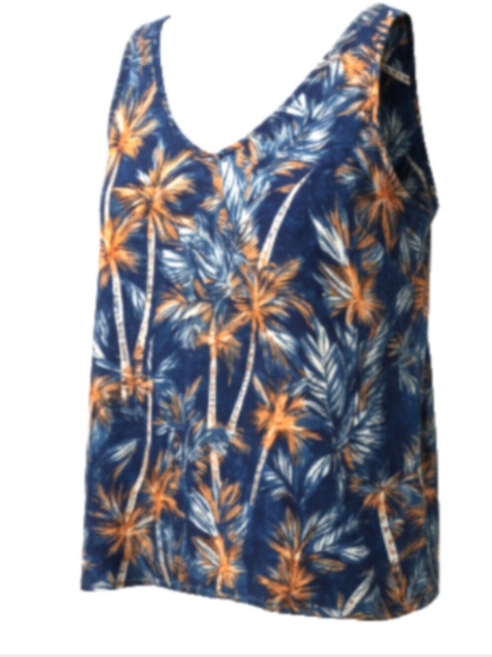 Women's Tank top Petite XL Sleeveless V-Neck Tropical Print Palm Grove